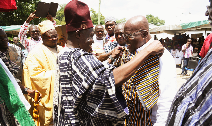 Bulenga Naa presenting a smock to Nana Akufo-Addo on the conferment of 'Chief of Patience' title Bulenga Naa presenting a smock to Nana Akufo-Addo on the conferment of 'Chief of Patience' title